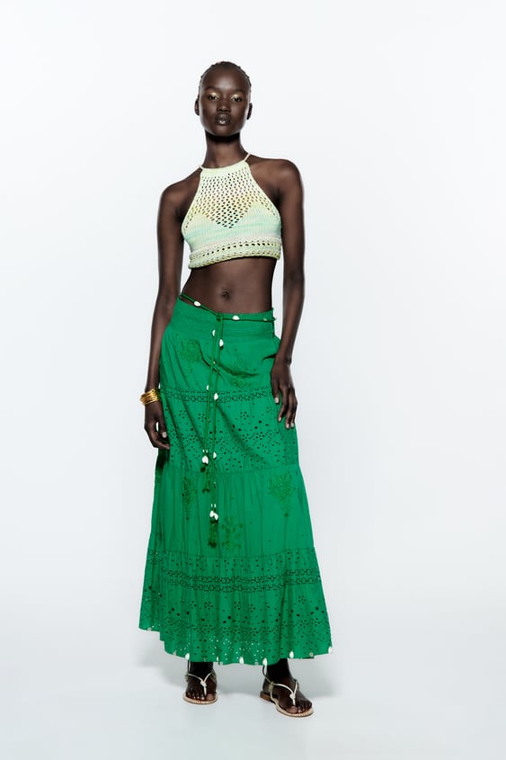 Zara green 2025 maxi skirt